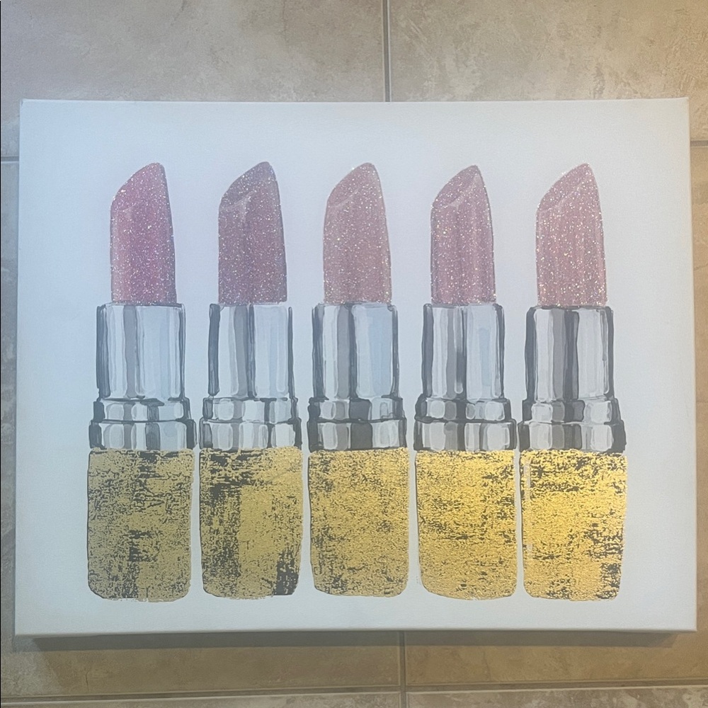 Gold and Pink Lipstick Canvas Art